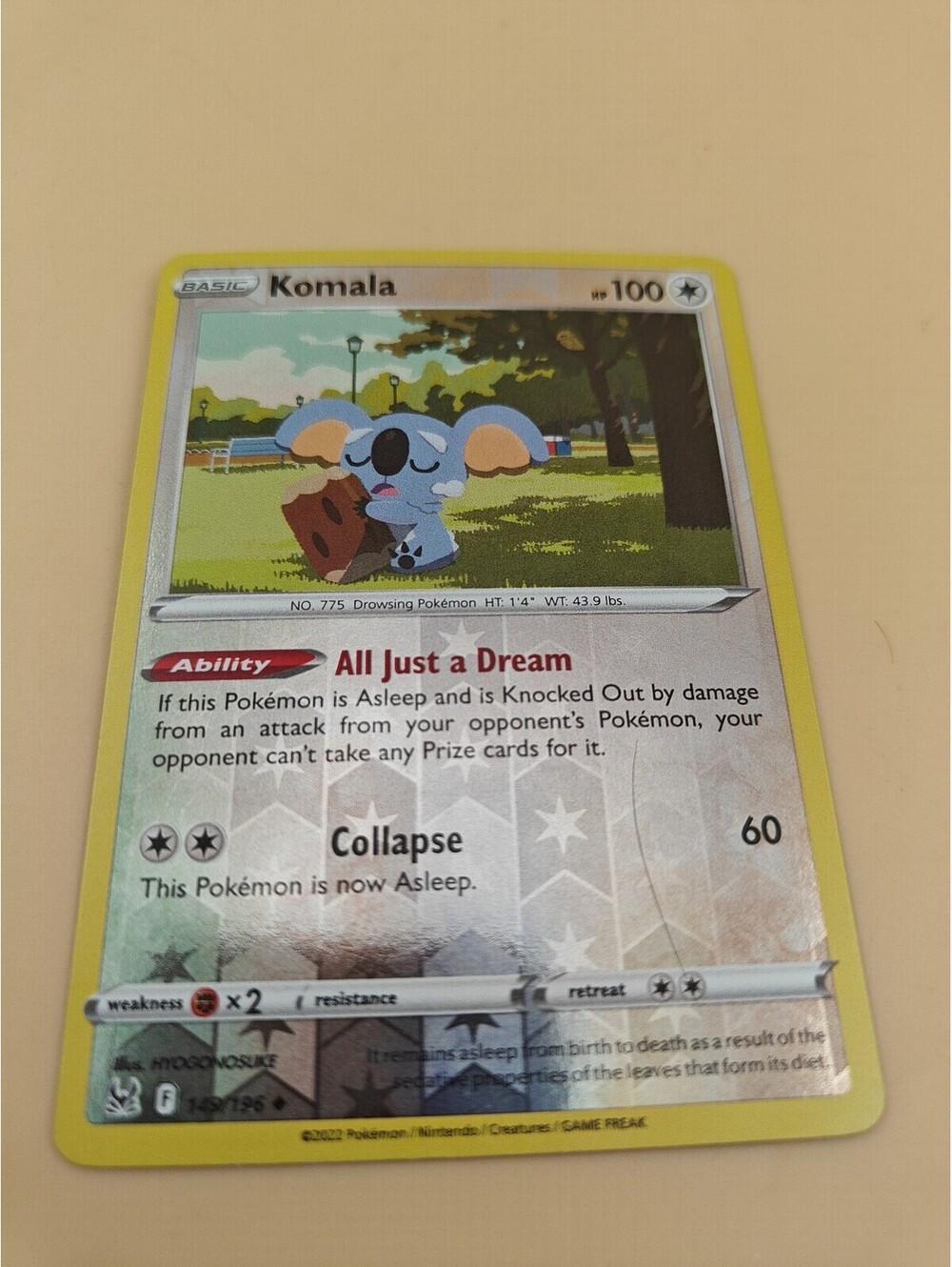 Pokemon Komala 149/196 Reverse Holo Lost Origin Uncommon NM TCG Card